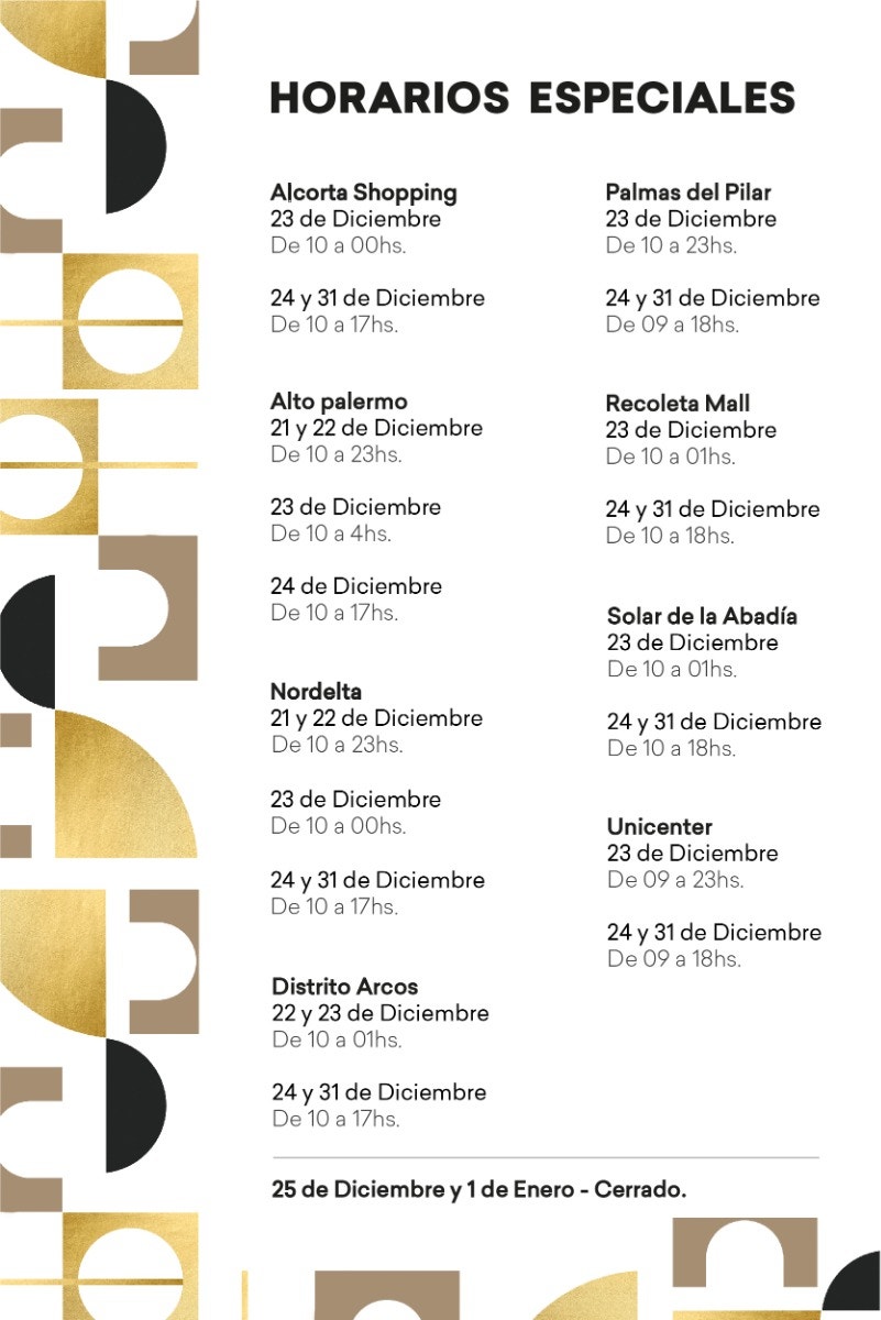 Horarios especiales por las Fiestas